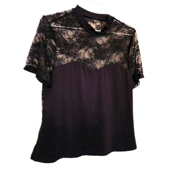 🔖Final Sale | Black Lace Top with high neck - Picture 1 of 8